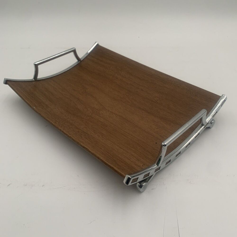 Vintage MCM "Ianthe" Wood Effect Rectangular Serving Tray with Handles Mid Cent